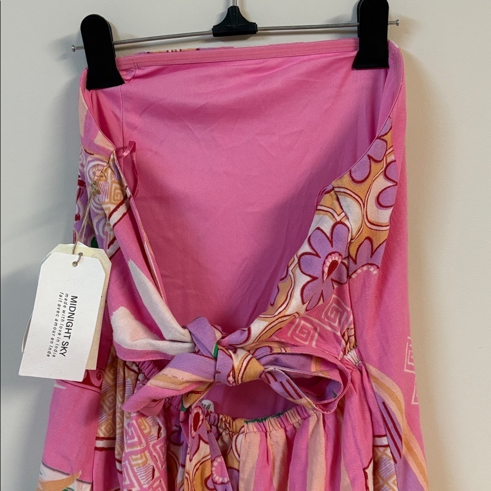 BNWT Midnight Sky Women’s Pink Patterned Tie-Back Bow tube top Dress size L - Picture 4 of 4